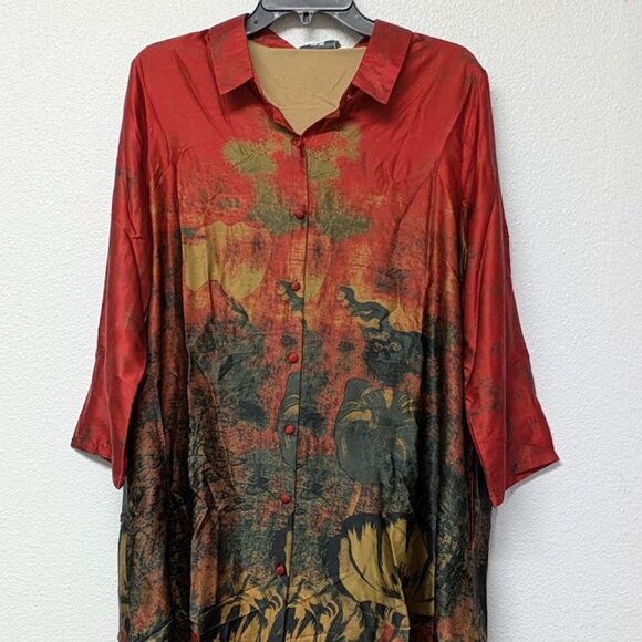 Vicky and Lucas Red with Black and Brown Floral Printed Design 2n1 Coord Set - L - Picture 1 of 8